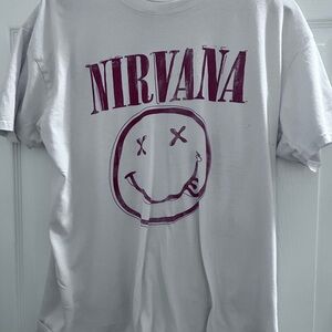 NIRVANA White and Purple Graphic Tee